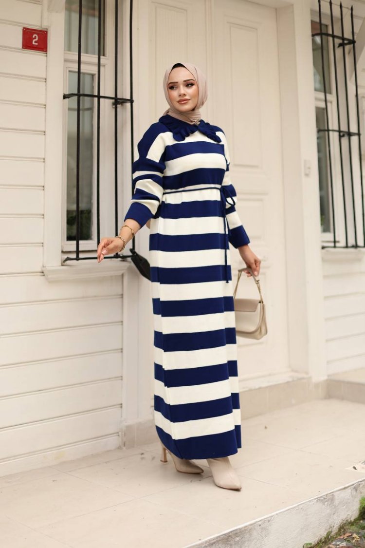 Çizgili Uzun Triko Elbise