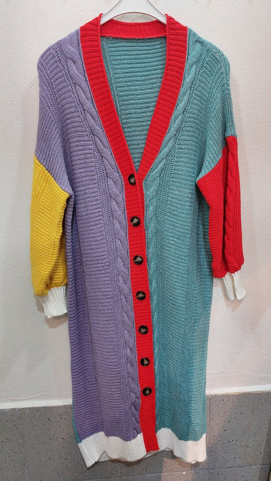 Çok Renkli Uzun Örme Hırka