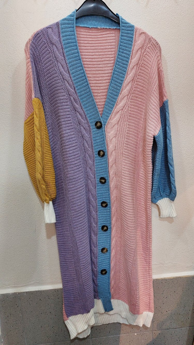 Çok Renkli Uzun Örme Hırka