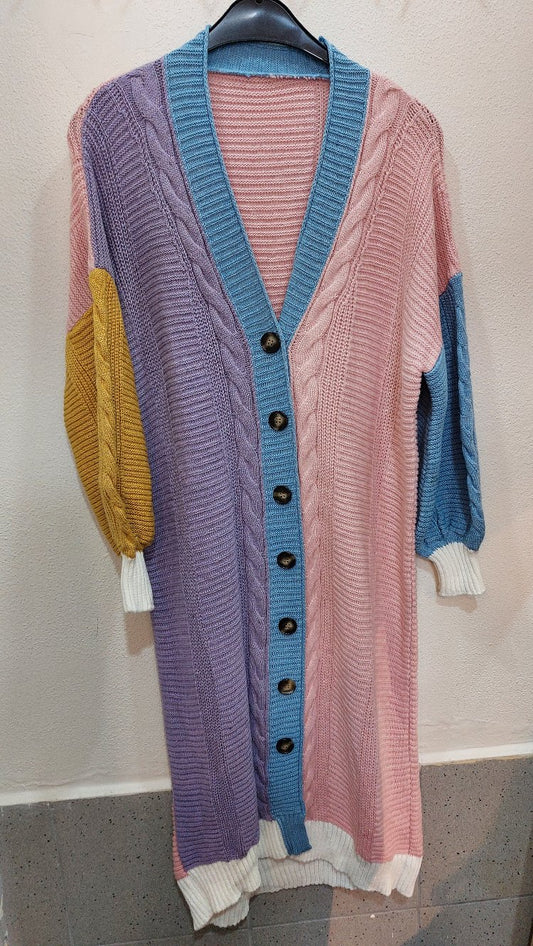 Çok Renkli Uzun Örme Hırka