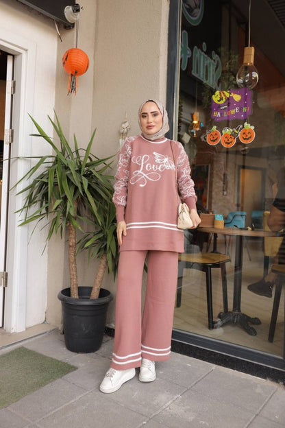 Love Yazılı Triko Takım